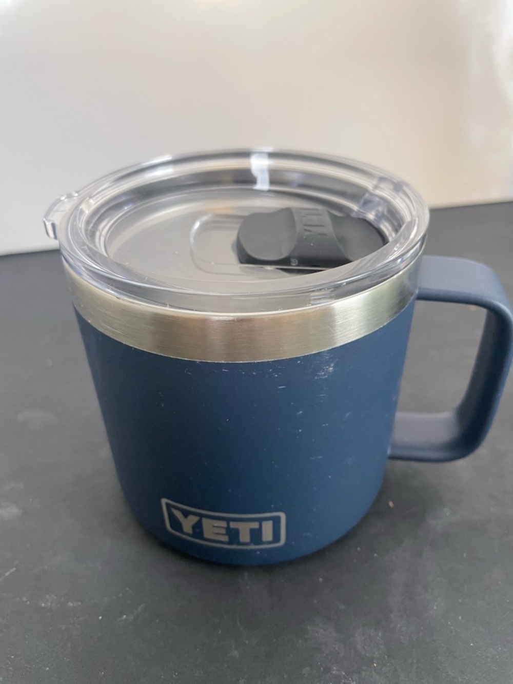 Yeti Blue Insulated Travel Mug with Clear Lid and Handle
